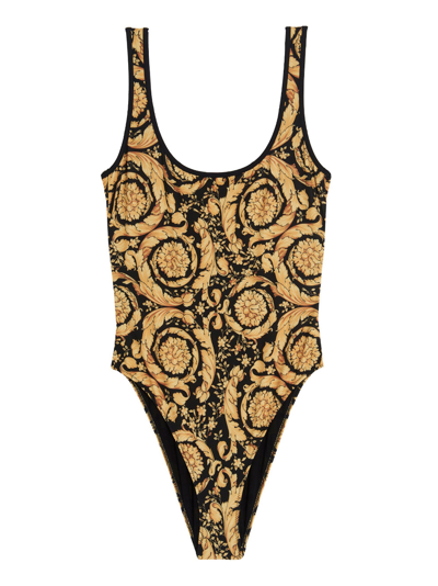 Shop Versace Baroque Print Swimsuit In Multi