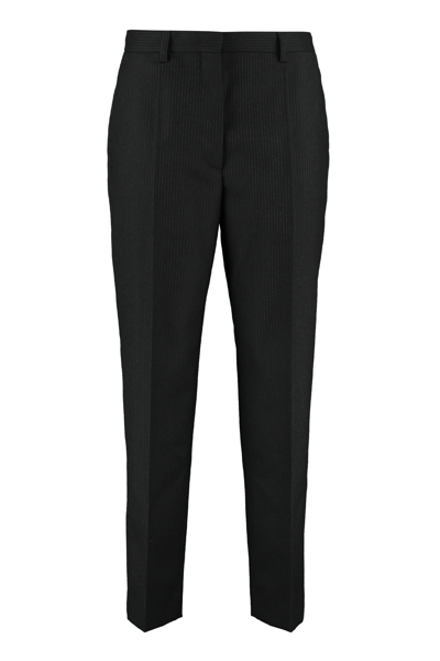 Shop Prada Pin-striped Wool Taylored Trousers In Black