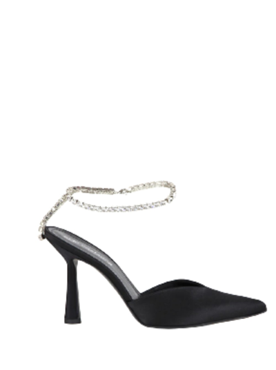 Shop Aldo Castagna Womans Emily Silk Satin And Leather Pumps With Crystal Ankle Strap In Black