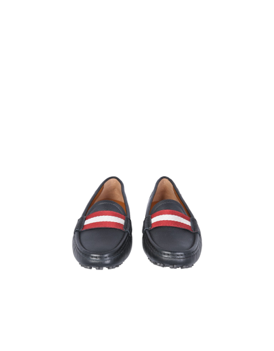Bally Textured Leather Driver Loafers With Contrast Stripe In Black
