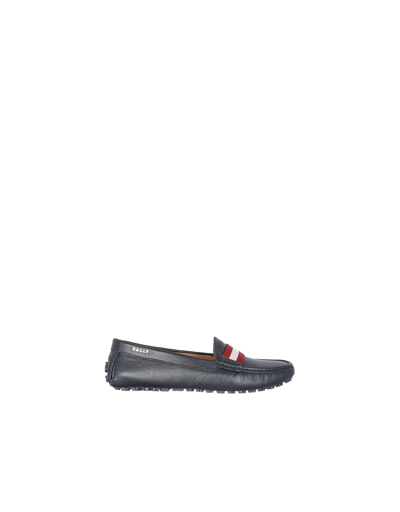 Bally Textured Leather Driver Loafers With Contrast Stripe In Black