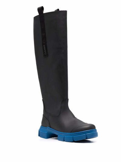 Shop Ganni Womans Black Recycled Rubber Country Boots