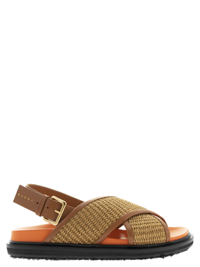 Shop Marni Fussbett - Leather And Jute Sandals In Orange/brown