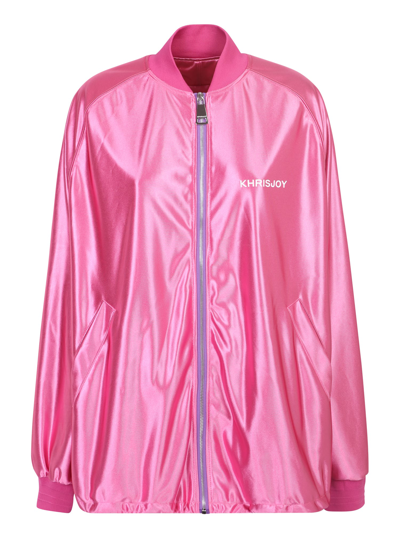 Shop Khrisjoy Logo-print Metallic Bomber Jacket In Pink