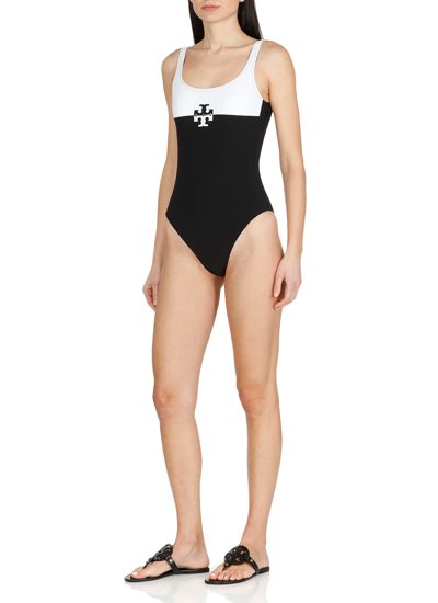 Shop Tory Burch Color Blocked One Piece Swuisuit In Black / White