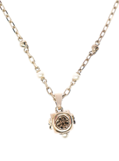 Shop Alexander Mcqueen Womans Brass Necklace With Logo Pendant In Metallic