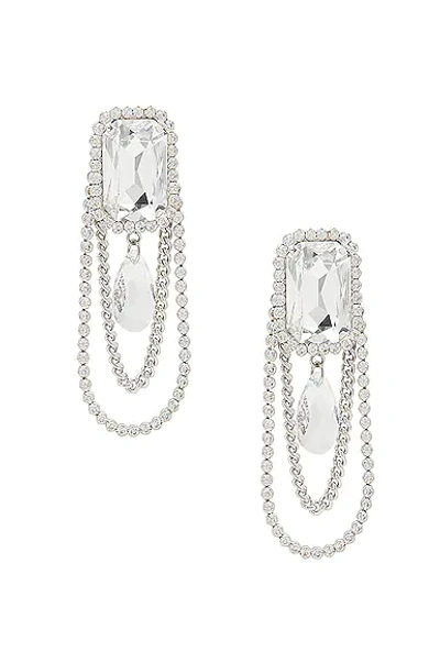Shop Alessandra Rich Crystal Drop & Chain Earrings In Crystal Silver