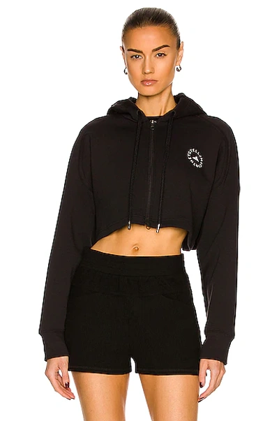 Shop Adidas By Stella Mccartney Cropped Hoodie Sweatshirt In Black
