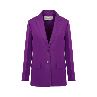 Shop Valentino Silk And Cotton Blazer Jacket In Pink &amp; Purple