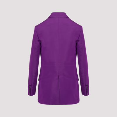 Shop Valentino Silk And Cotton Blazer Jacket In Pink &amp; Purple