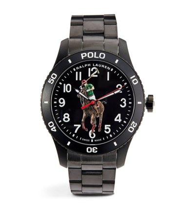 Shop Ralph Lauren Stainless Steel Polo Sport Watch 42mm In Black