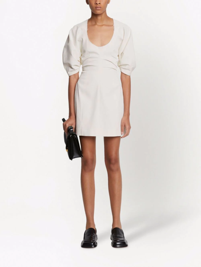 Shop Proenza Schouler Puff-sleeves Scoop-neck Mini Dress In Neutrals