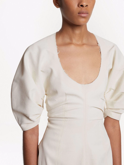 Shop Proenza Schouler Puff-sleeves Scoop-neck Mini Dress In Neutrals