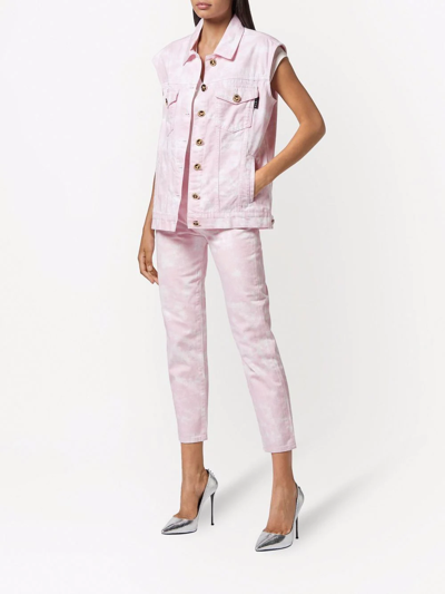 Philipp Plein Bleach-effect Denim Vest In Pink