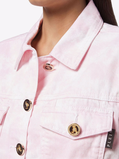 Philipp Plein Bleach-effect Denim Vest In Pink