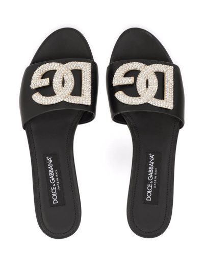 Shop Dolce & Gabbana Bianca Slip-on Flat Sandals In Black