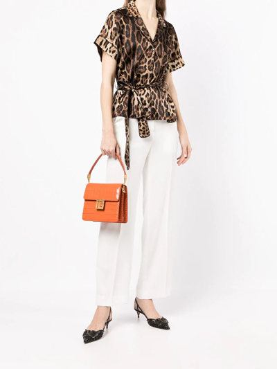 Shop Dolce & Gabbana Leopard-print Belted Silk Shirt In Braun