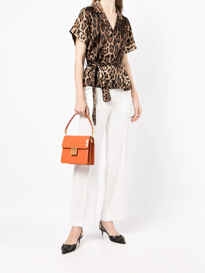 Dolce & Gabbana Leopard Print Tie Waist Satin Blouse In Braun