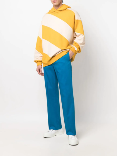 Shop Marni Diagonal Stripe Cotton Hoodie In Yellow