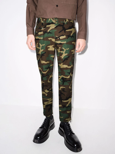 Shop Dolce & Gabbana Camouflage-print Cropped Cargo Trousers In Grün