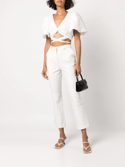 Simkhai Twist-front Puff-sleeve Cropped Top In White