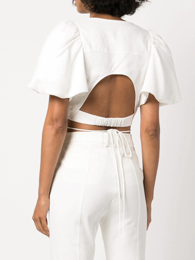 Simkhai Twist-front Puff-sleeve Cropped Top In White