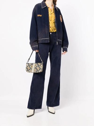 Shop Afb Corduroy Studs Flared Trousers In Blue