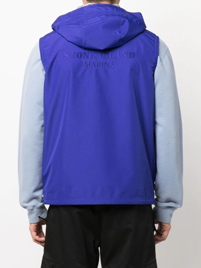 Stone Island Logo-embroidered Hooded Gilet In Blau