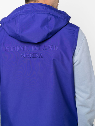 Stone Island Logo-embroidered Hooded Gilet In Blau