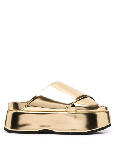 Shop Junya Watanabe Metallic-finish Wedge Sandals In Gelb