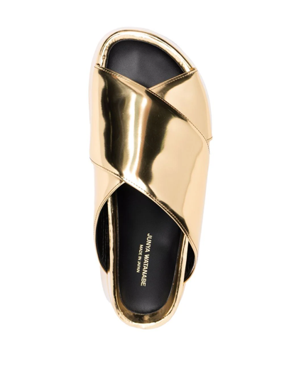 Shop Junya Watanabe Metallic-finish Wedge Sandals In Gelb