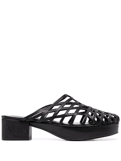 Shop By Far Caged Leather Mules In Schwarz