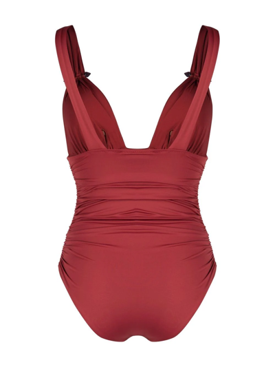 Shop Moeva Plunging Crinkled Swimsuit In Rot
