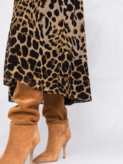 Saint Laurent Leopard-print Midi Dress In Braun