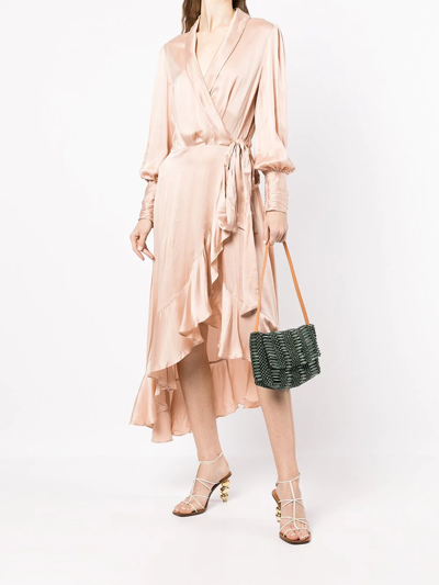 Shop Zimmermann Ruffle-hem Wrap Dress In Rosa