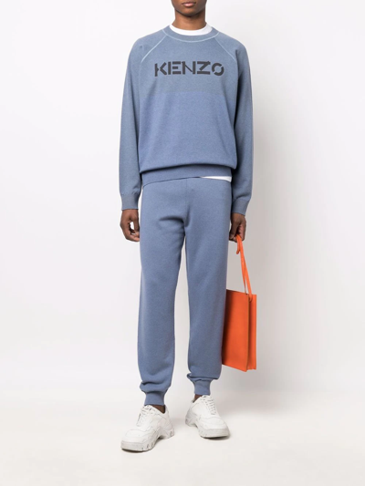 Shop Kenzo Logo Print Track Pants In Blau