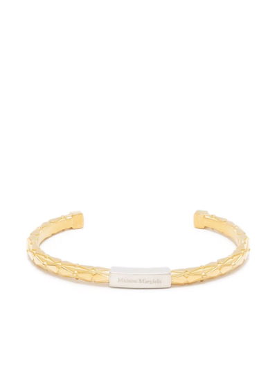 Shop Maison Margiela Embossed Two-tone Cuff Bracelet In Gold