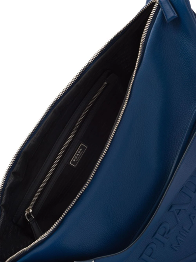 Shop Prada Leather Triangle Shoulder Bag In Blau
