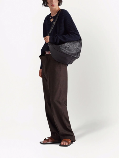Shop Prada Leather Triangle Shoulder Bag In Schwarz