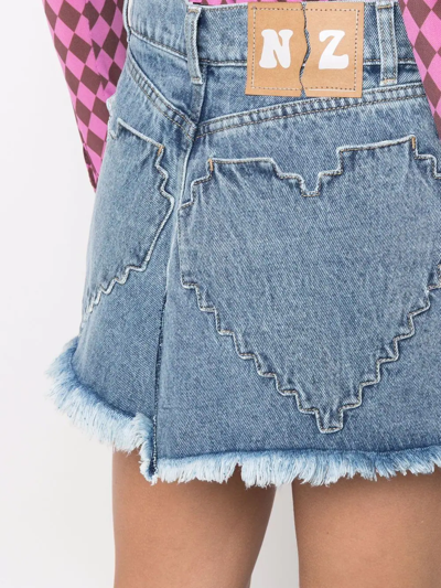 Natasha Zinko Blue Heart-pocket Denim Mini Skirt In Blau