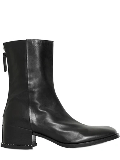 Shop Givenchy 40mm Studs Leather Cropped Boots, Black