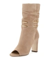 Jimmy Choo Mysen 100 Nude Suede Sandal Booties With Metal Chain Detail