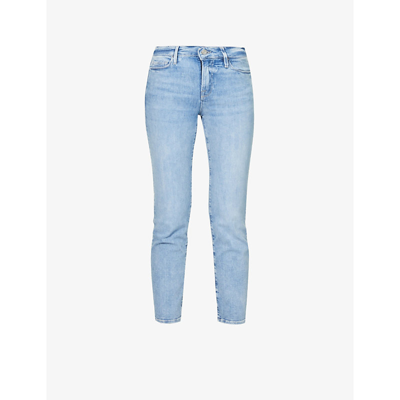 Shop Frame Le Nouveau Bio Straight-leg Mid-rise Stretch-organic Denim Jeans In Aura