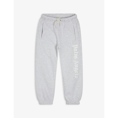 Shop Palm Angels Logo-print Cotton Jogging Bottoms 4-10 Years In Grey