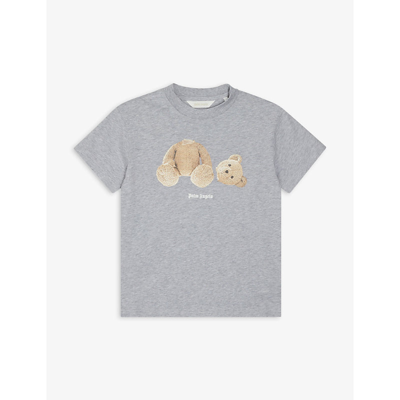 Shop Palm Angels Branded Bear-print Cotton T-shirt 6-10 Years In Grey