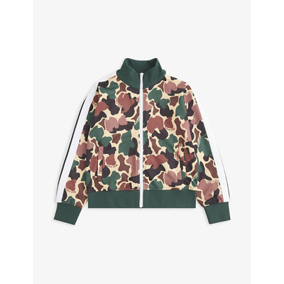 Shop Palm Angels Camouflage-print Zipped Woven Track Top 8-12 Years In Khaki