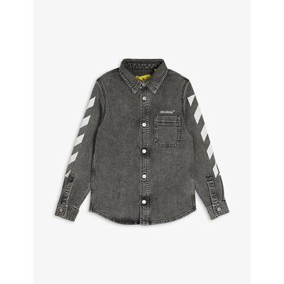 Shop Off-white Rubber Contrast-logo Stretch-denim Shirt 8-10 Years In Black