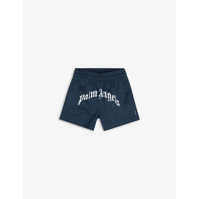 Shop Palm Angels Boys Navy Kids Logo-print Shell Swim Shorts 6-12 Years 8 Years