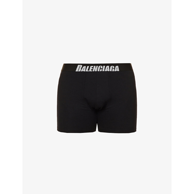 Shop Balenciaga Branded-waistband Stretch-cotton Boxers In White