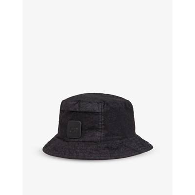 Shop C.p. Company Logo-patch Wide-brim Shell Bucket Hat In Black